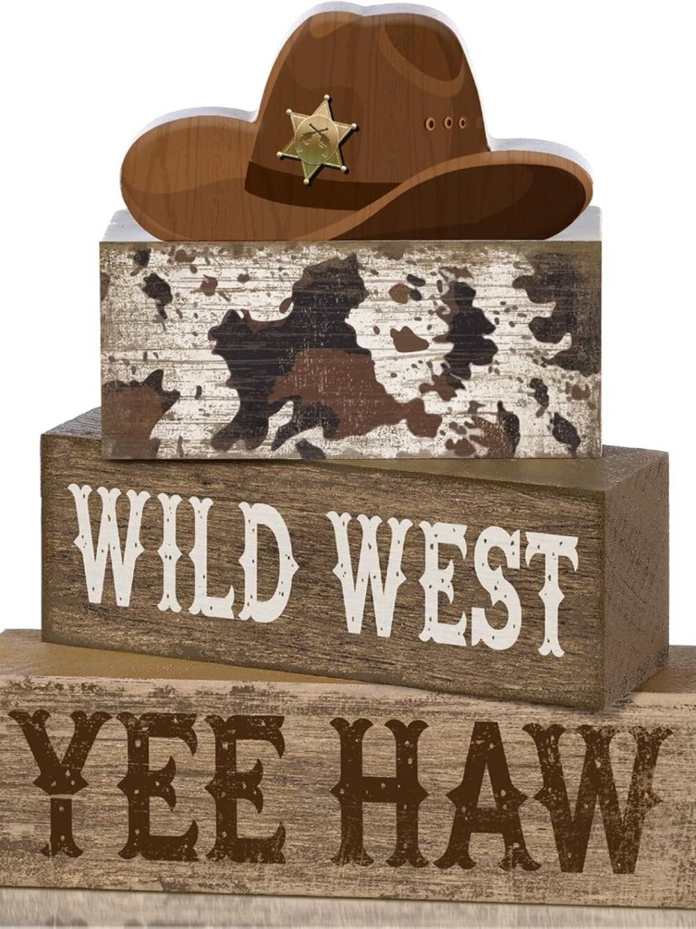 4 Pcs Western Cowboy Table Decor Wooden Block Signs Cowboy Hat Set